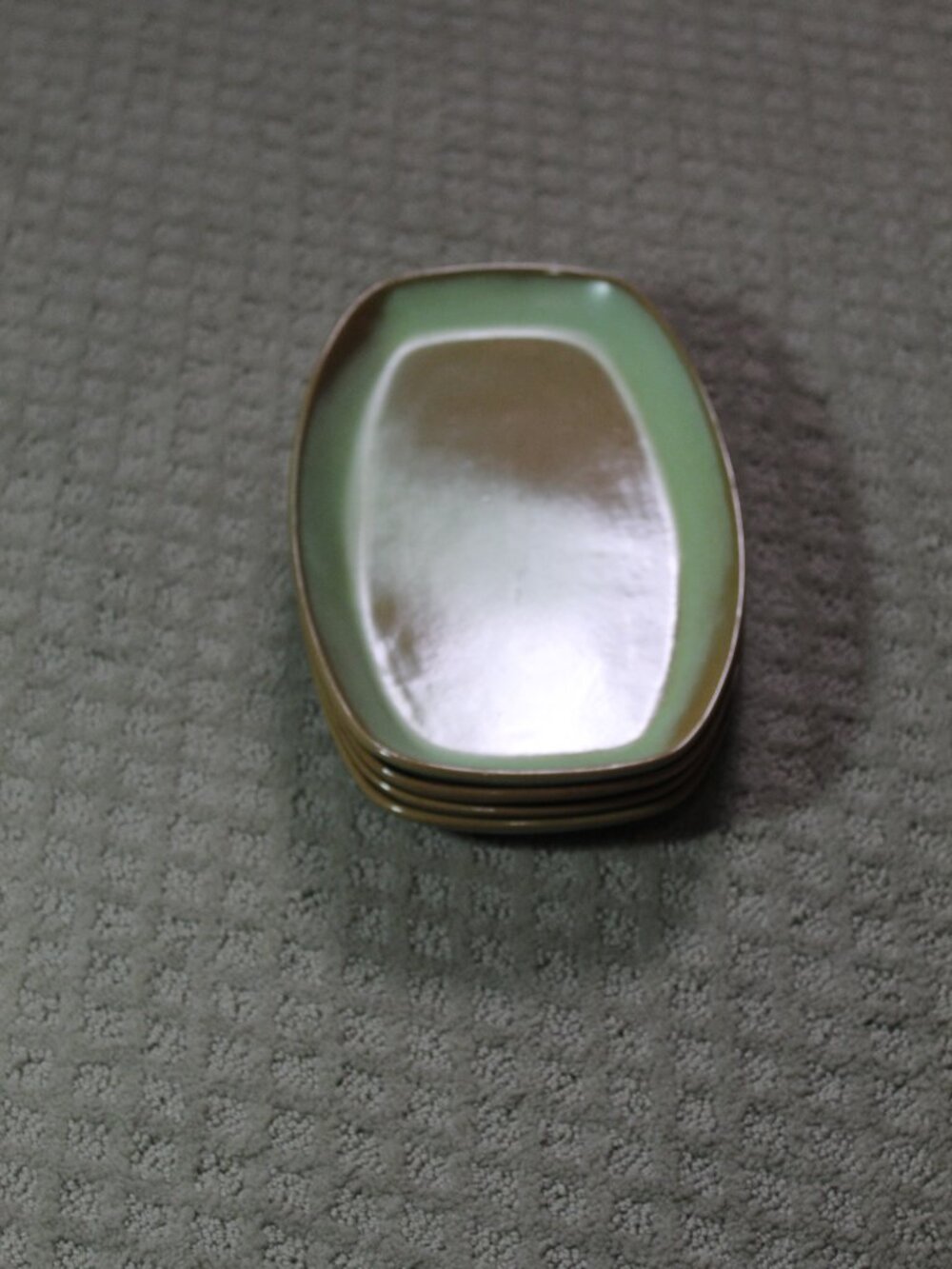 Set of 2 Frankoma Green Brown Ceramic Rectangular Platter Impressed Backstamp